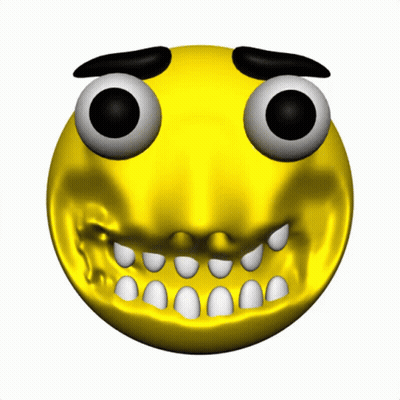 A Yellow Smiley Face With Big Eyes And White Teeth On A White Background GIF