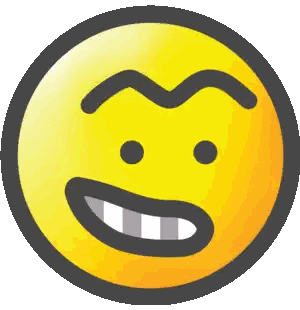 A Yellow Smiley Face With Black Eyebrows And A Black Border Sticker