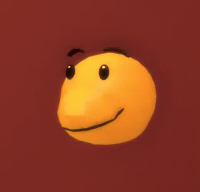 A Yellow Smiley Face With Black Eyes And A Smile On It 'S Face . GIF