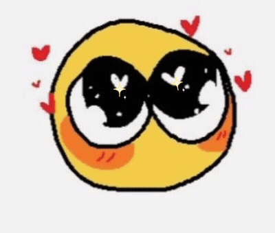 A Yellow Smiley Face With Black Eyes And Hearts Around It . GIF