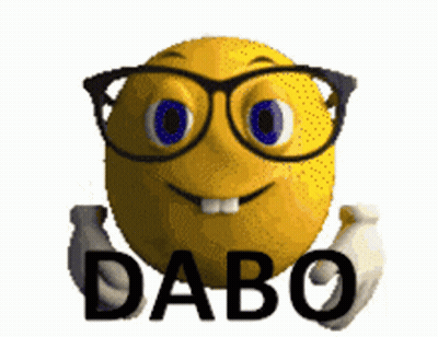 A Yellow Smiley Face With Glasses And The Word Dabo On It GIF