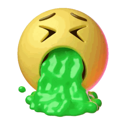 A Yellow Smiley Face With Green Slime Coming Out Of It 'S Mouth Sticker