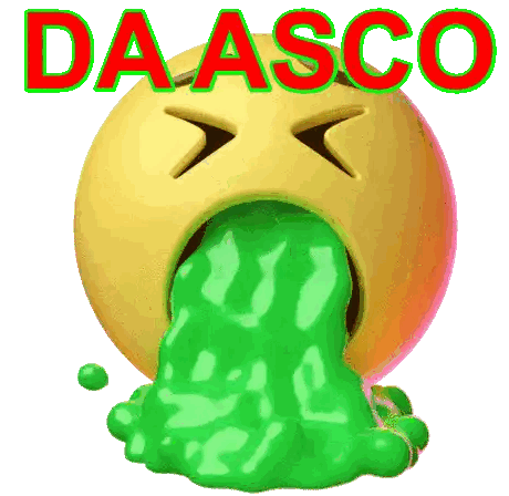 A Yellow Smiley Face With Green Slime Coming Out Of Its Mouth And The Words Da Asco Behind It Sticker
