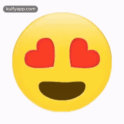 A Yellow Smiley Face With Heart Shaped Eyes And A Smile . GIF