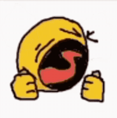 A Yellow Smiley Face With Its Mouth Open And A Fist In Its Hand . GIF
