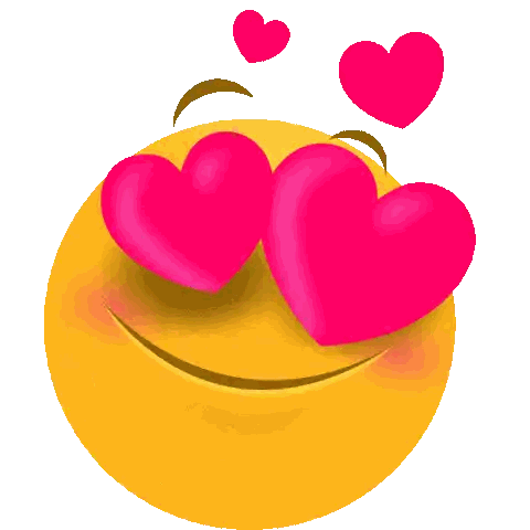 A Yellow Smiley Face With Pink Hearts In The Eyes Sticker