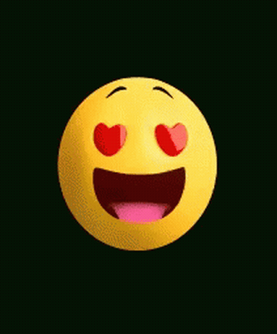 A Yellow Smiley Face With Red Heart Shaped Eyes And A Pink Tongue On A Black Background . GIF