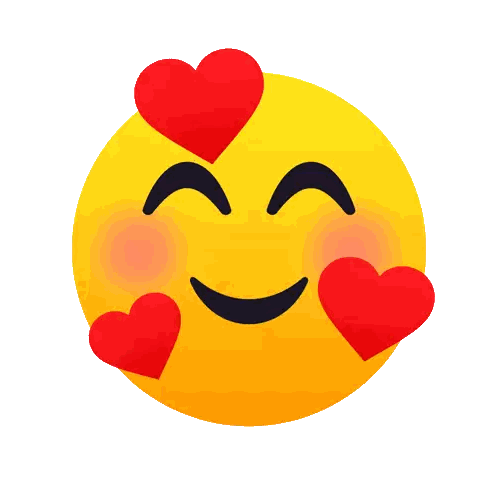 A Yellow Smiley Face With Red Hearts Around Its Eyes And Cheeks Sticker