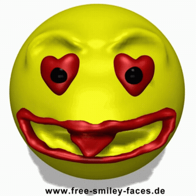 A Yellow Smiley Face With Red Lips And Heart Shaped Eyes Says Www.free-Smiley-Faces.de GIF