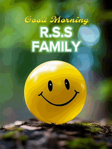 A Yellow Smiley Face With The Words Good Morning R.s.s Family GIF