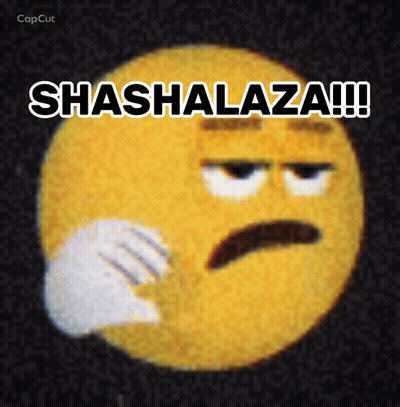 A Yellow Smiley Face With The Words " Shashalaza " On It GIF