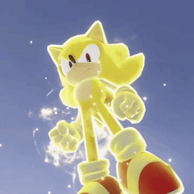 A Yellow Sonic The Hedgehog Is Standing In The Air GIF