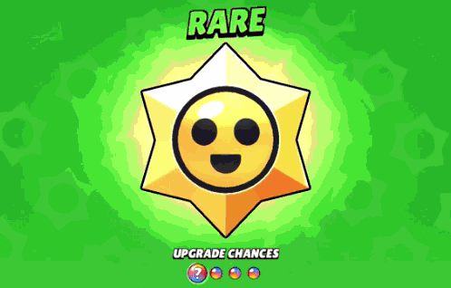A Yellow Star With A Face And The Words Rare Upgrade Chances On The Bottom GIF