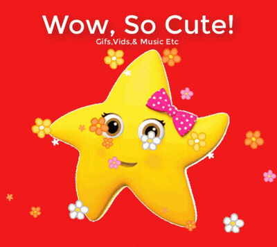 A Yellow Star With Flowers On It And The Words Wow So Cute Behind It GIF