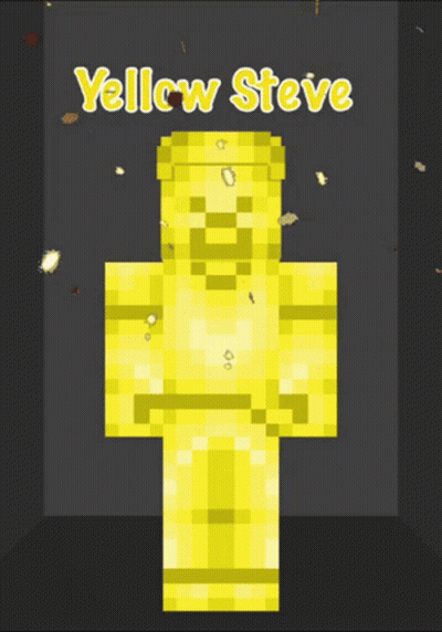 A Yellow Steve Statue In A Dark Room With The Words Yellow Steve Above It GIF