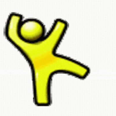 A Yellow Stick Figure With Its Arms Up In The Air . GIF