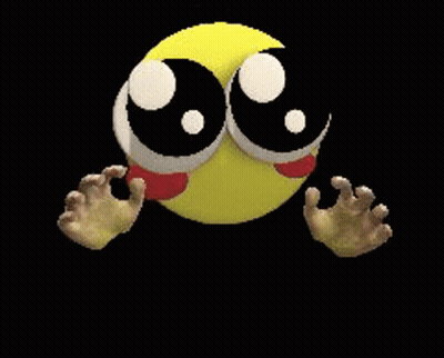 A Yellow Stuffed Animal With Big Eyes Is Covering Its Mouth GIF