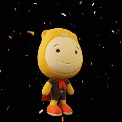 A Yellow Stuffed Animal With The Word Surprised Behind It GIF