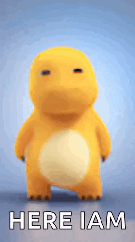 A Yellow Stuffed Animal With The Words Here Iam Written On It GIF