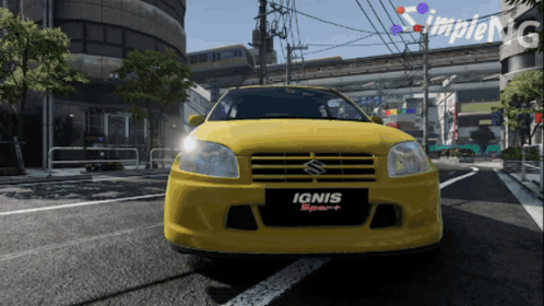 A Yellow Suzuki Ignis Sport Is Parked On A City Street GIF