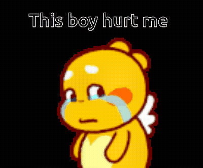 A Yellow Teddy Bear Is Crying And Holding A Broken Heart With The Words This Boy Hurt Me Written Above It GIF