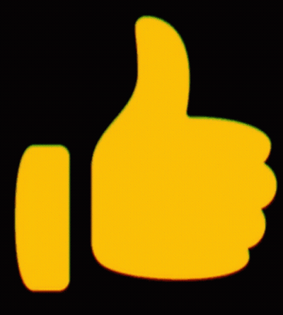 A Yellow Thumbs Up On A Black Background With Green And Red Shadows GIF