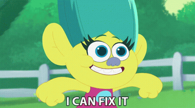 A Yellow Troll With Blue Hair Says " I Can Fix It " GIF