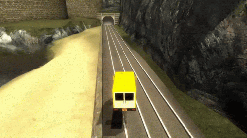 A Yellow Truck With A License Plate That Says ' Tc ' On It GIF