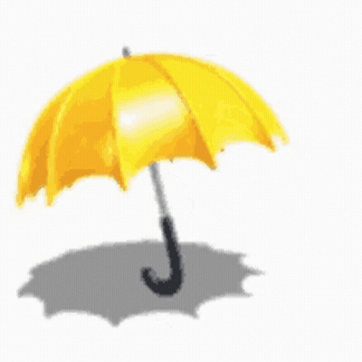 A Yellow Umbrella With A Black Handle Is Sitting In A Puddle Of Water GIF