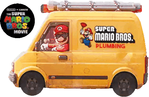 A Yellow Van With Super Mario Bros Plumbing On It Sticker