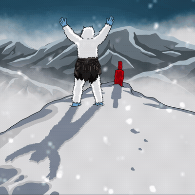 A Yeti Is Standing On Top Of A Snowy Mountain GIF