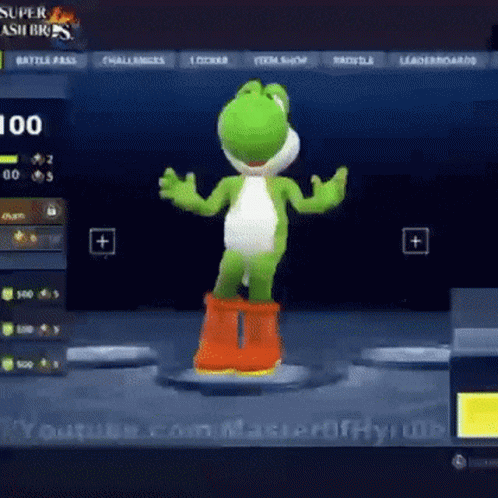 A Yoshi Character Is Dancing In A Video Game On A Computer Screen . GIF