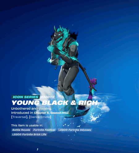 A Young Black And Rich Icon Series Emote Is Displayed On A Blue Background GIF