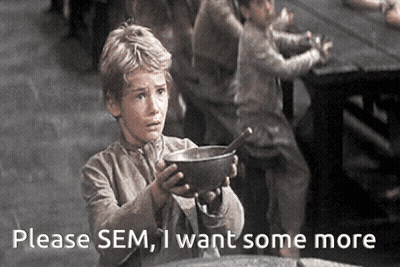 A Young Boy Holding A Bowl Of Soup With The Words Please Sem I Want Some More On The Bottom GIF
