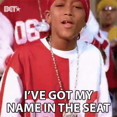 A Young Boy In A Red And White Striped Shirt Says I 'Ve Got My Name In The Seat . GIF