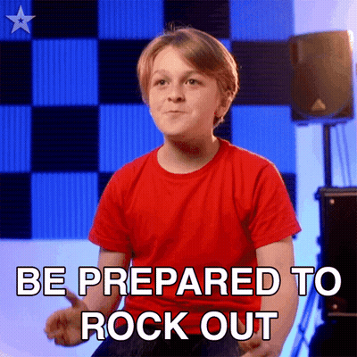 A Young Boy In A Red Shirt Is Prepared To Rock Out GIF