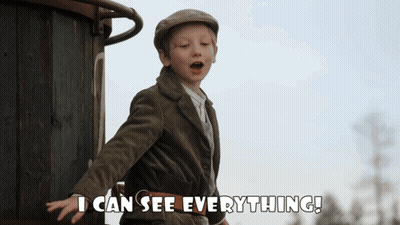 A Young Boy In A Suit And Hat Says I Can See Everything GIF