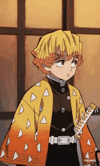 A Young Boy In A Yellow Coat Is Holding A Sword . GIF