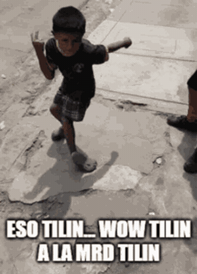 A Young Boy Is Dancing On The Sidewalk With The Words Wow Tilin A La Mrd Tilin GIF
