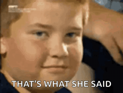 a young boy is making a face and saying that 's what she said .