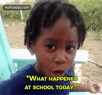 A Young Boy Is Making A Funny Face And Asking What Happened At School Today GIF