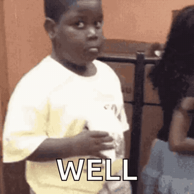 A Young Boy Is Making A Funny Face While Holding A Cup And The Word Well Is Written On His Shirt . GIF
