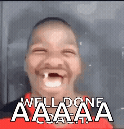 A Young Boy Is Making A Funny Face With The Words Well Done Coach Written On The Bottom GIF