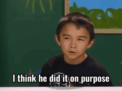 A Young Boy Is Sitting At A Table And Says I Think He Did It On Purpose GIF