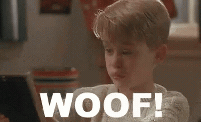 A Young Boy Is Sitting In Front Of A Laptop Computer And Says `` Woof '' . GIF