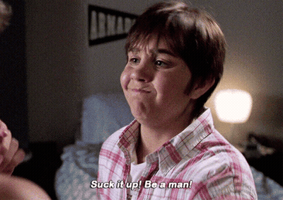 A Young Boy Says " Suck It Up Be A Man " GIF