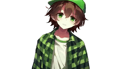 A Young Boy Wearing A Green Hat And A Plaid Shirt Sticker