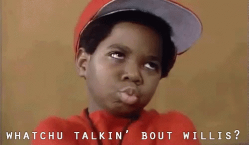 A Young Boy Wearing A Hat And A Red Shirt Is Making A Funny Face And Asking Whatchu Talkin Bout Willis . GIF