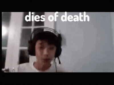 A Young Boy Wearing Headphones And A Hat With The Words `` Dies Of Death '' Behind Him . GIF