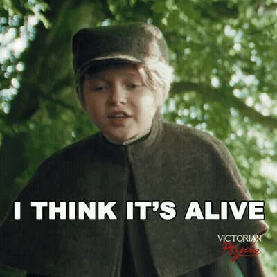 A Young Boy With A Cape And Hat Says I Think It 'S Alive GIF